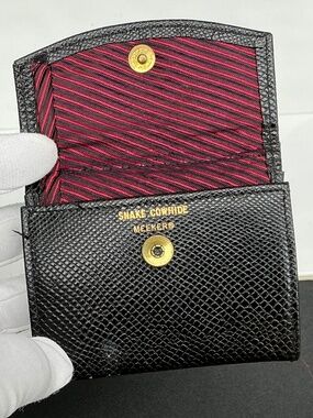 VTG 1950s Meeker Black Leather Trifold Wallet Coin Purse Snake Embossed Cowhide